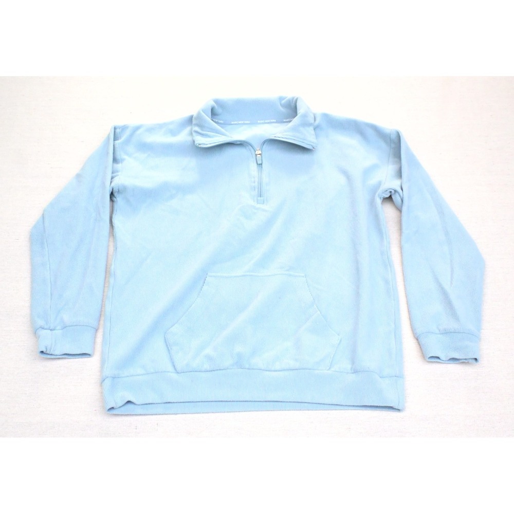 Marc New York Womens S Quarter Zip Pullover Blue Ribbed Knit Kangaroo Pocket